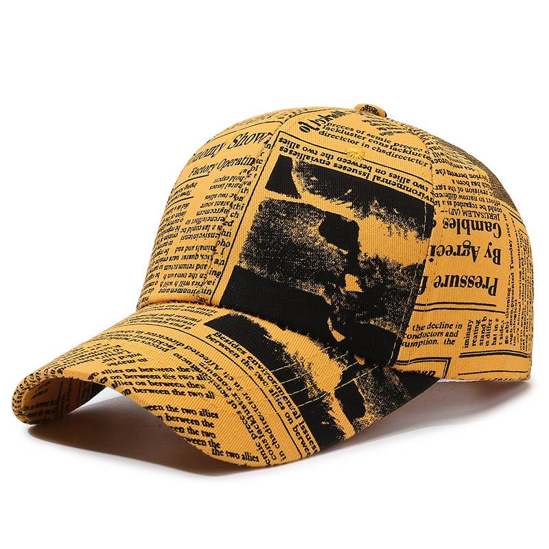 INS hat Korean version of the peaked cap retro newspaper pattern baseball hat leisure college spring and summer sunscreen hat