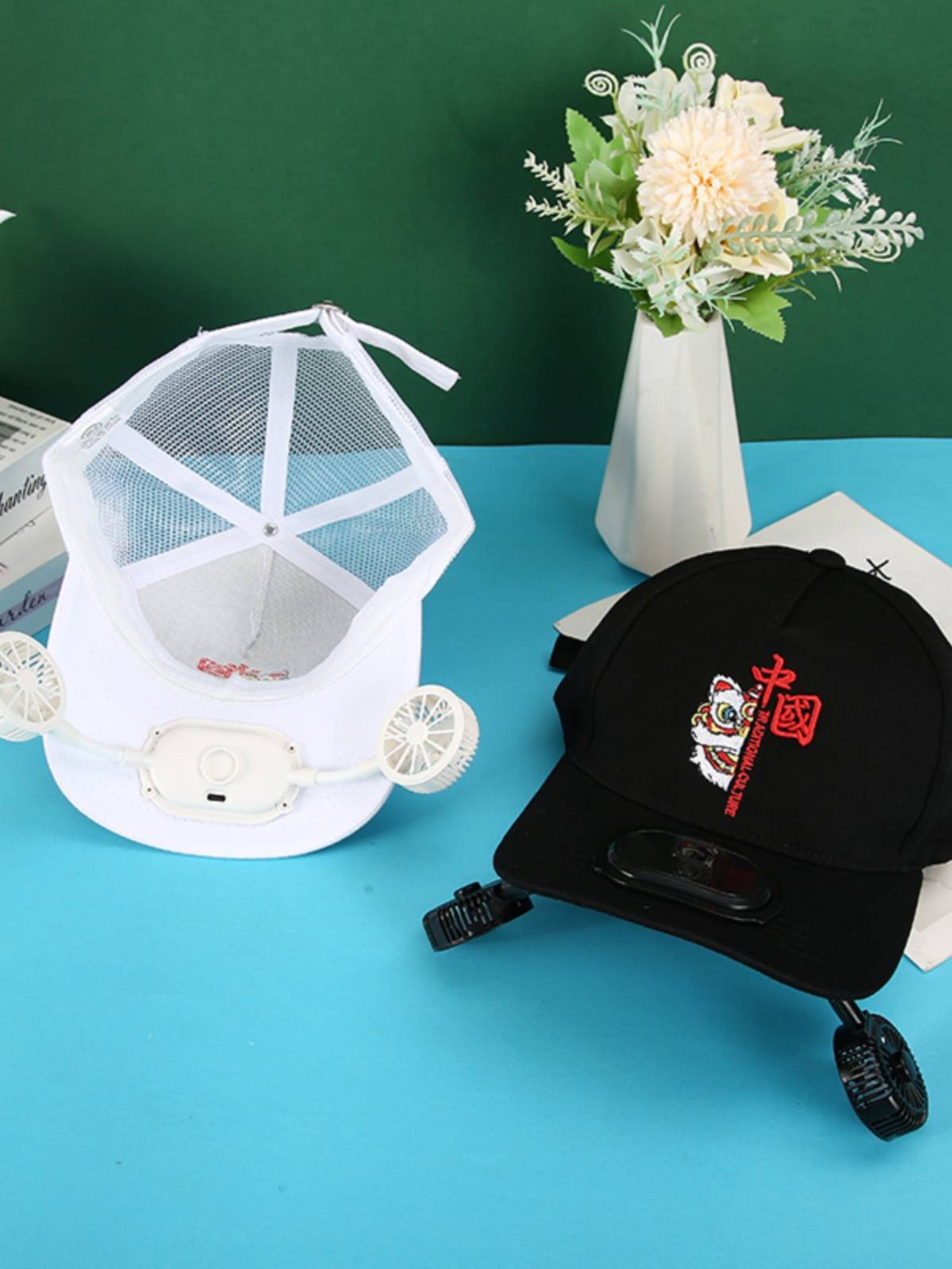 Chinese style duck tongue cap with a fan embroidered character pattern boys baseball cap Big children in summer out of sunscreen hat