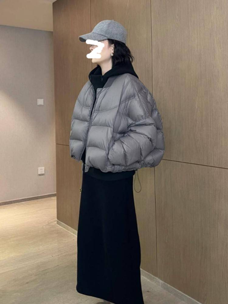 European Baseball Plush Female Small Short Make 2023 New Winter Loose Permanent White Duck Plus Jacket