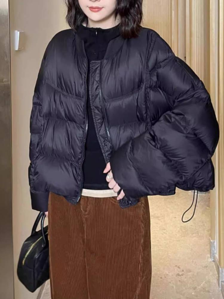 European Baseball Plush Female Small Short Make 2023 New Winter Loose Permanent White Duck Plus Jacket