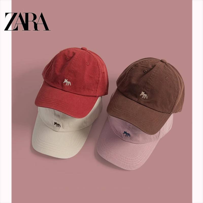 Zara cute little fox embroidered baseball hat female soft top shelter couple versatile duck tongue hat boys show small faces