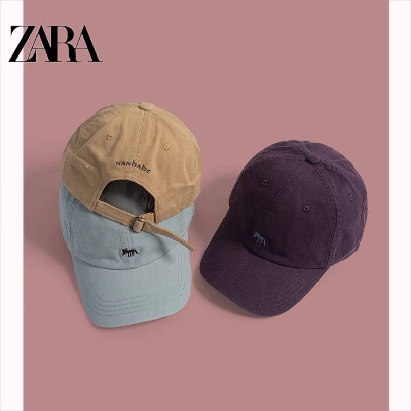 Zara cute little fox embroidered baseball hat female soft top shelter couple versatile duck tongue hat boys show small faces