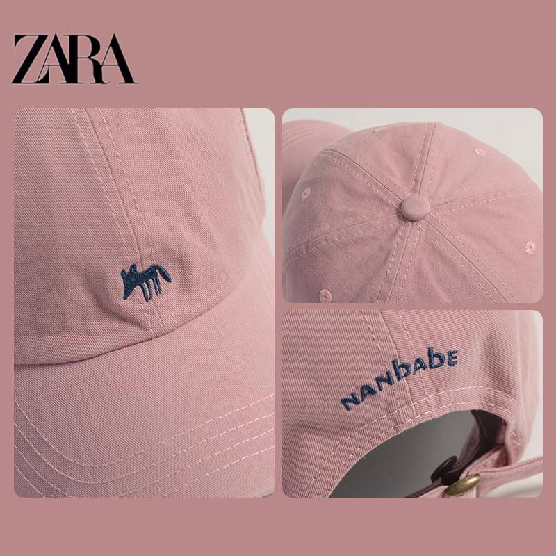 Zara cute little fox embroidered baseball hat female soft top shelter couple versatile duck tongue hat boys show small faces