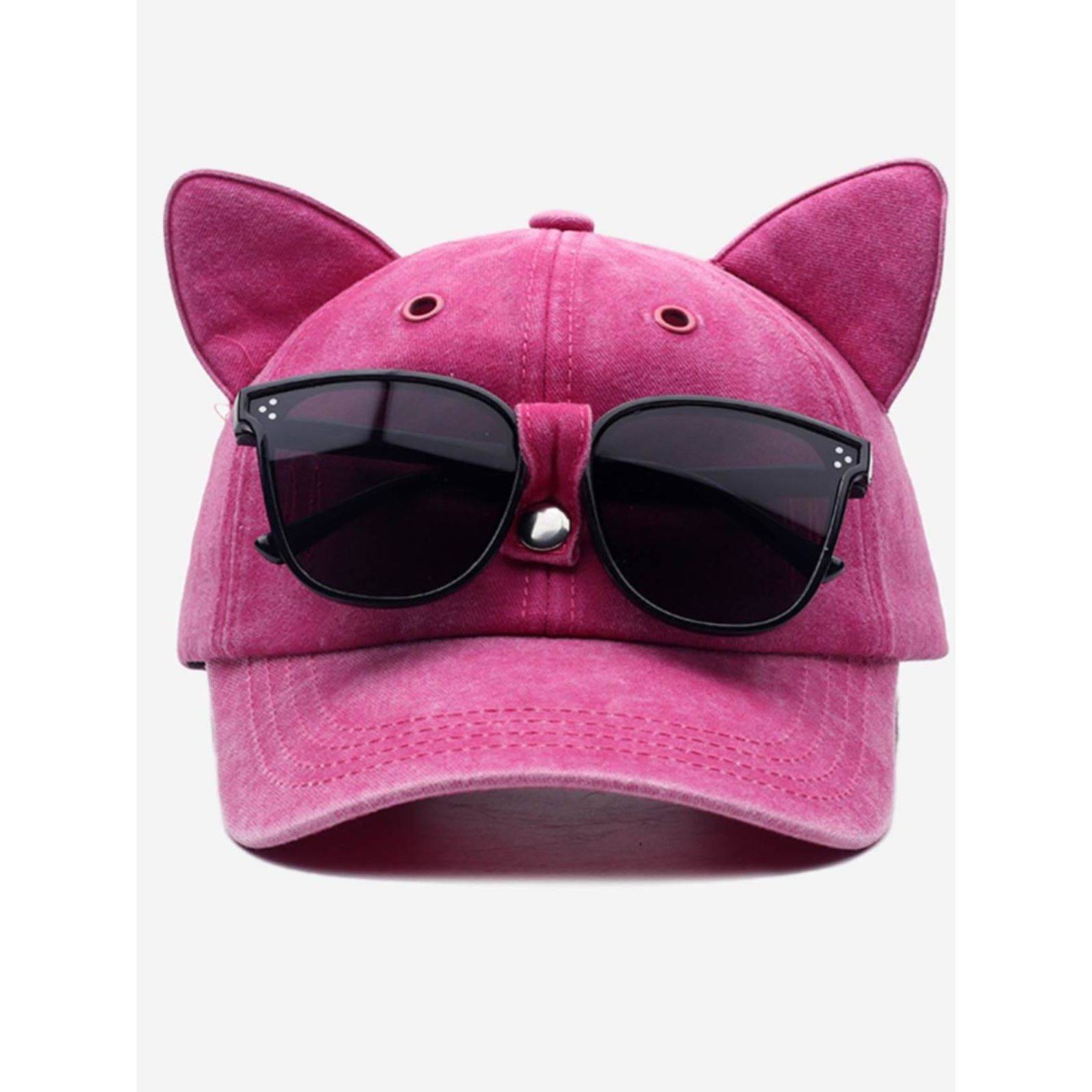 Cute cat ear pilot pilot sunglasses baseball hat men's and women's version of street hip -hop glasses peak hat pink