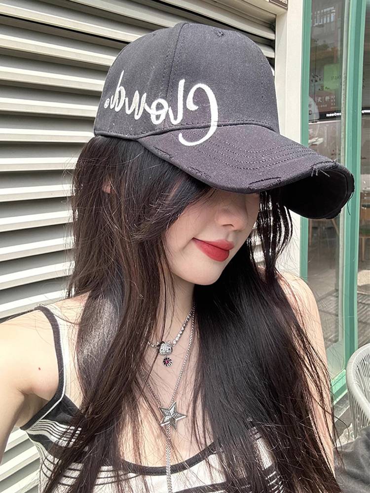 Letter embroidery black baseball cap Female summer hard -top peaked cap