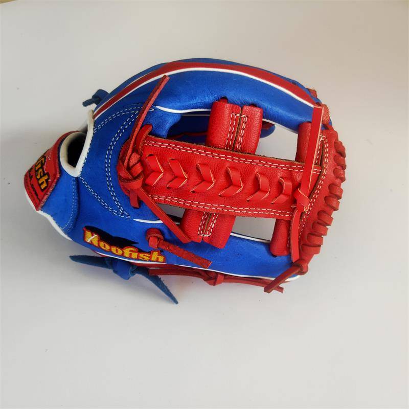 11 -inch red and blue pork leather gloves left hand strap