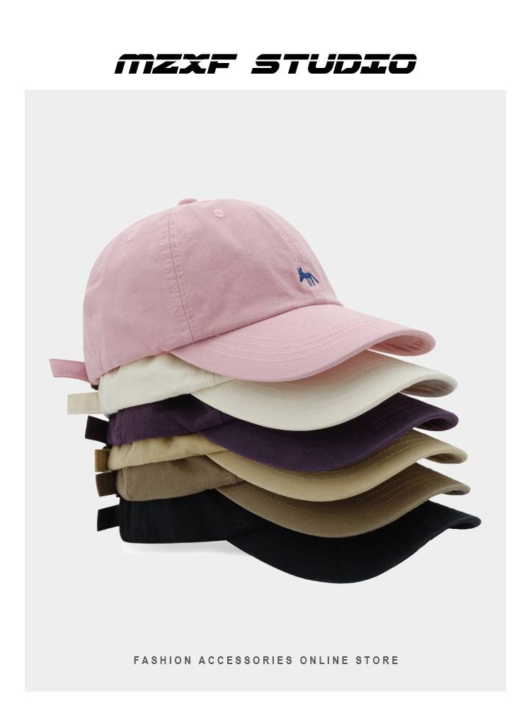 2024 new Korean version of the embroidered little fox pure cotton baseball hat, men and women wide -eaves, duckling tongue hat shading