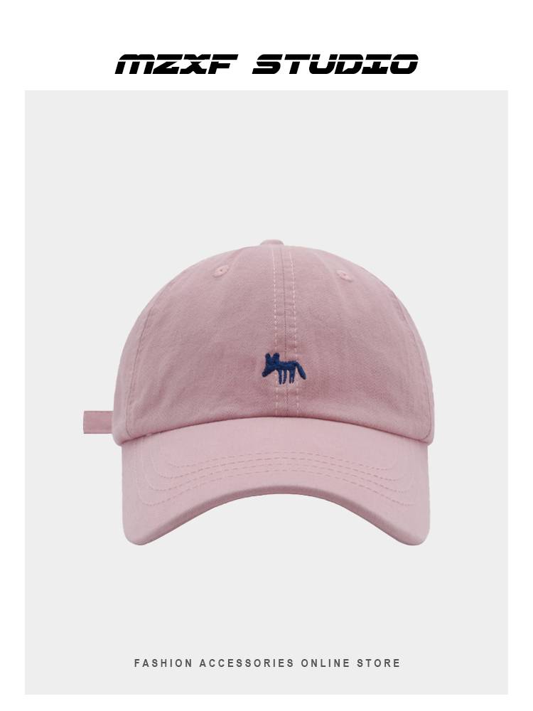 2024 new Korean version of the embroidered little fox pure cotton baseball hat, men and women wide -eaves, duckling tongue hat shading
