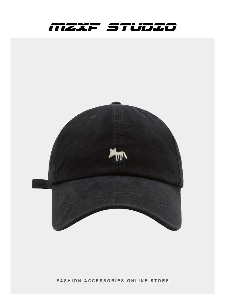 2024 new Korean version of the embroidered little fox pure cotton baseball hat, men and women wide -eaves, duckling tongue hat shading