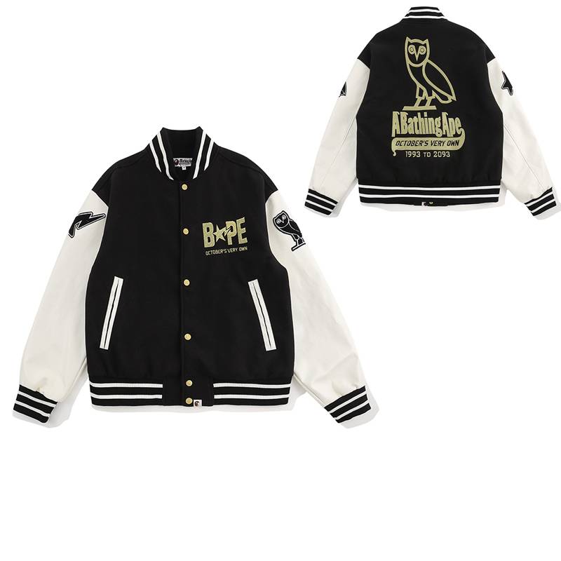 Japanese APE tide brand ape man velvet letter embroidery bleeding owl pilot jacket baseball uniform men's jacket