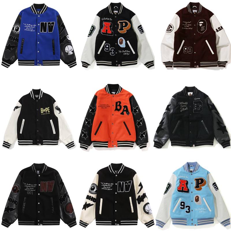 Japanese APE tide brand ape man velvet letter embroidery bleeding owl pilot jacket baseball uniform men's jacket