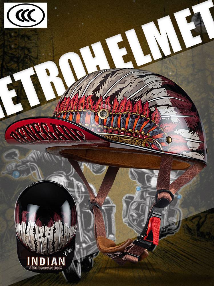 Retro locomotive hip -hop baseball hat helmet helmet motorcycle electric vehicle half helmet with hat and brim helmet helmet