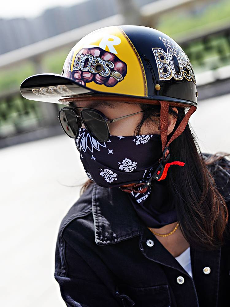 Retro locomotive hip -hop baseball hat helmet helmet motorcycle electric vehicle half helmet with hat and brim helmet helmet