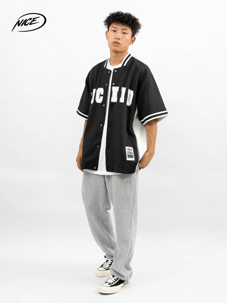 Niceid baseball uniform basketball play cardigan warm -up service sports American T -shirt men's trend loose short -sleeved men and women