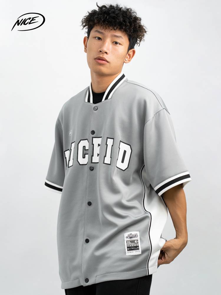 Niceid baseball uniform basketball play cardigan warm -up service sports American T -shirt men's trend loose short -sleeved men and women