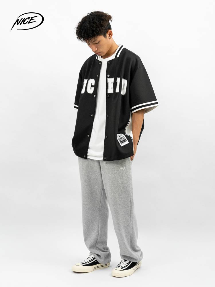 Niceid baseball uniform basketball play cardigan warm -up service sports American T -shirt men's trend loose short -sleeved men and women