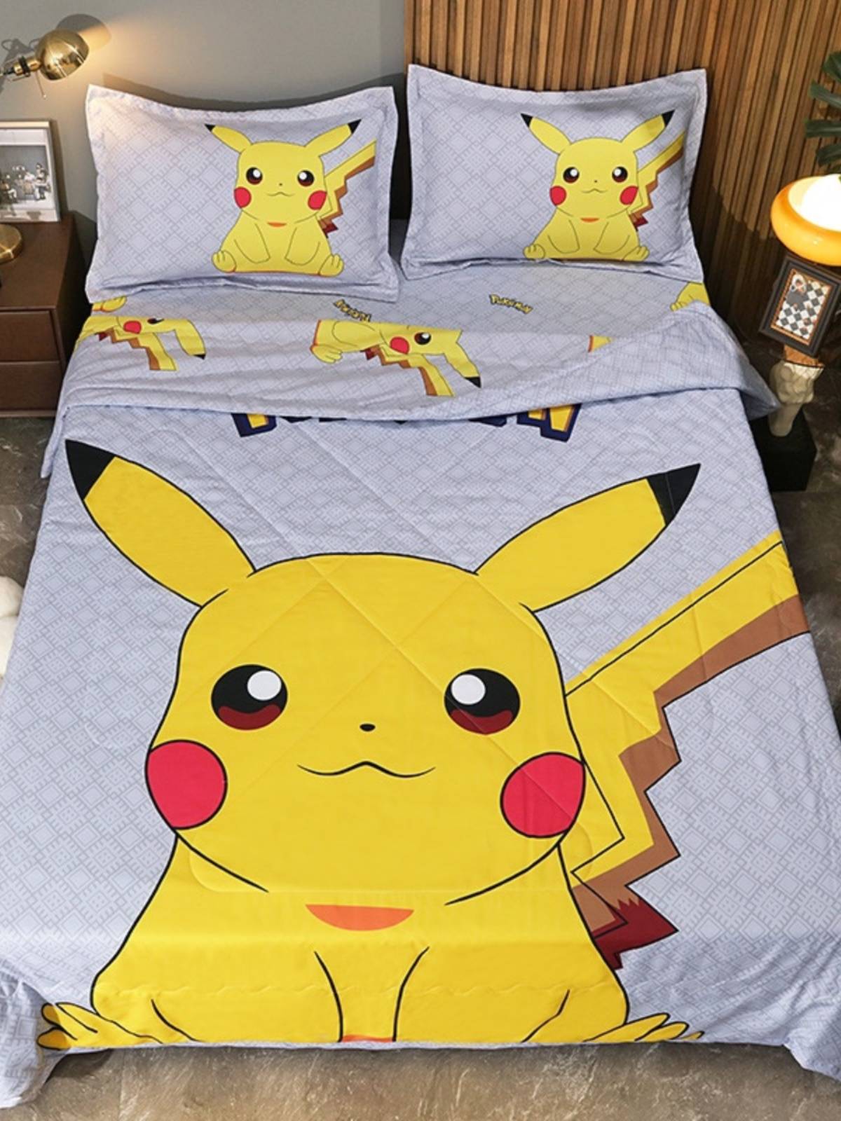 Cartoon children's non -pure cotton air -conditioning quilts by four sets of summer is thin and washed three pieces of Ultraman boy Pikachu bed
