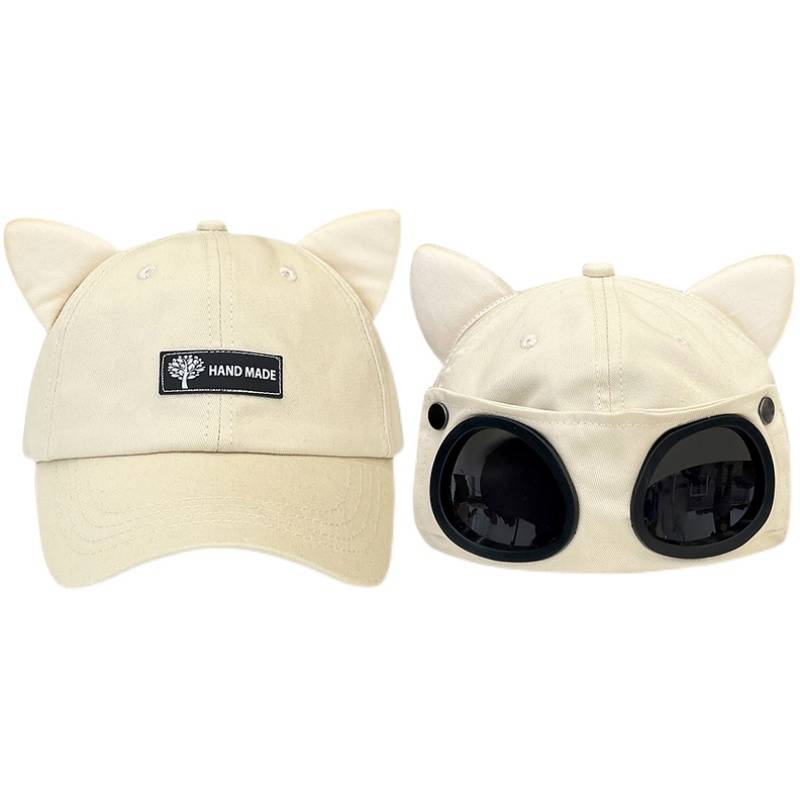Cute cat ears pilot glasses, peaked hat female street hip hip hip hip -hop, two baseball caps men's head circumference