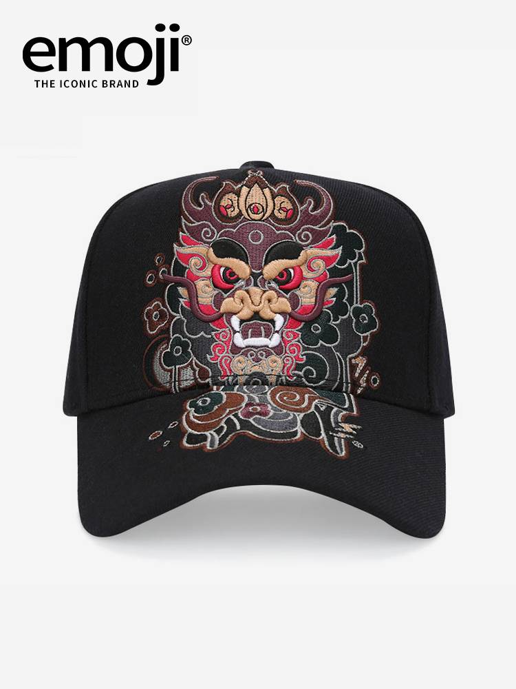 Emoji Chinese Wind Hat Men's Women Baseball Dragon 2024 New Wake -up Lion Embroidery Guo Chao high -end peak tongue