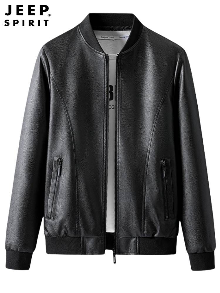 Jeep Jeep Leisure Leather Men's 2024 Spring Autumn New Baseball Repair locomotive PU Picine Jacket