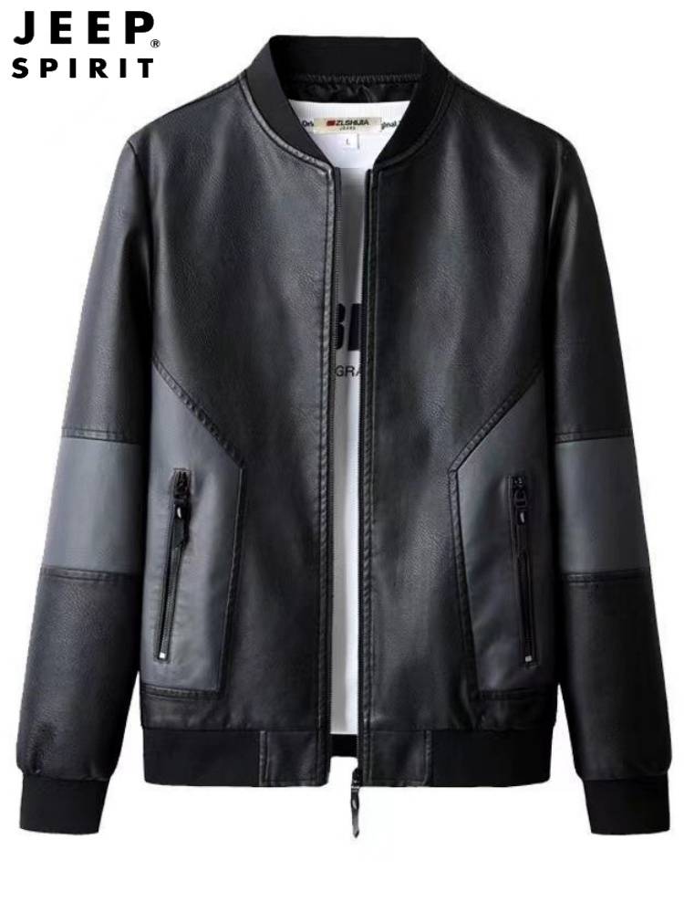 Jeep Jeep Leisure Leather Men's 2024 Spring Autumn New Baseball Repair locomotive PU Picine Jacket