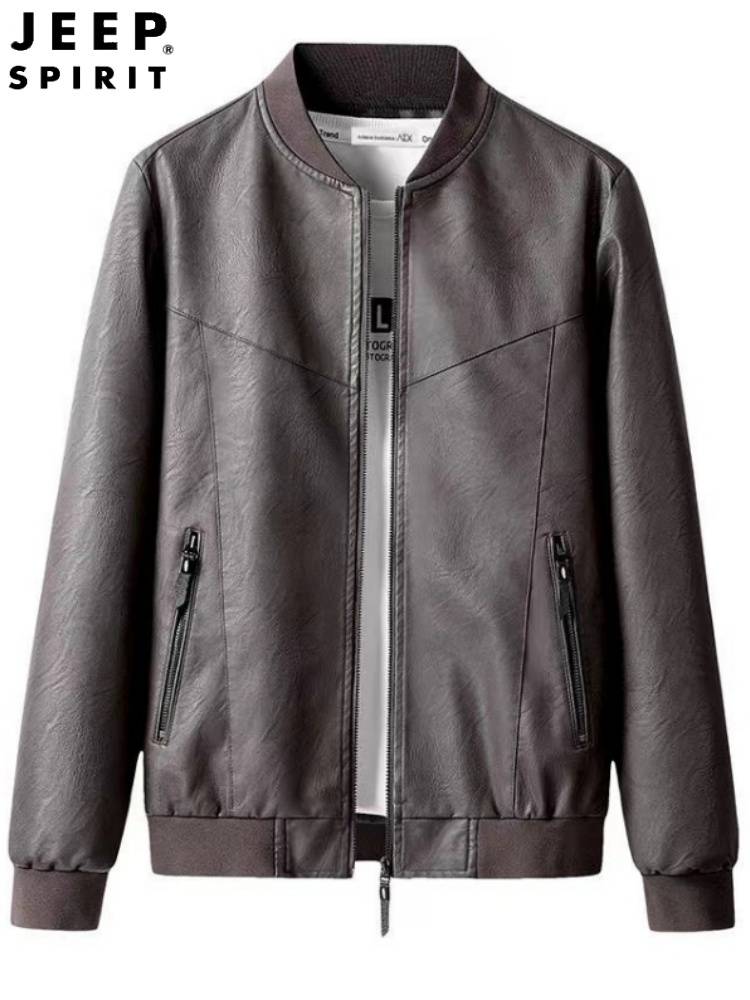 Jeep Jeep Leisure Leather Men's 2024 Spring Autumn New Baseball Repair locomotive PU Picine Jacket