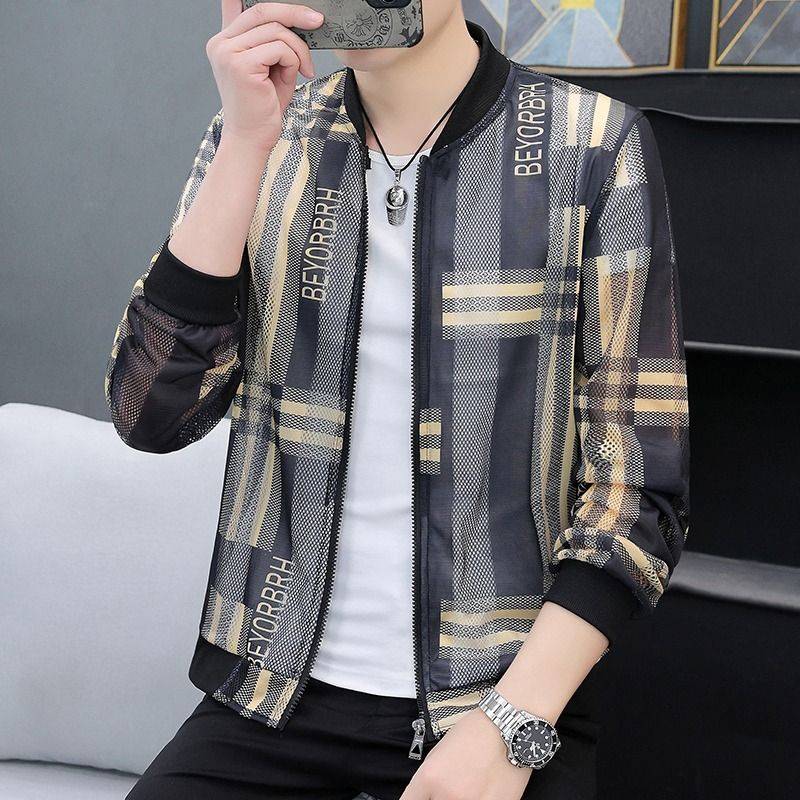 Internet celebrity sunscreen, trendy skin, thin air, breathable hollow baseball collar jacket male soil top clothes summer jacket