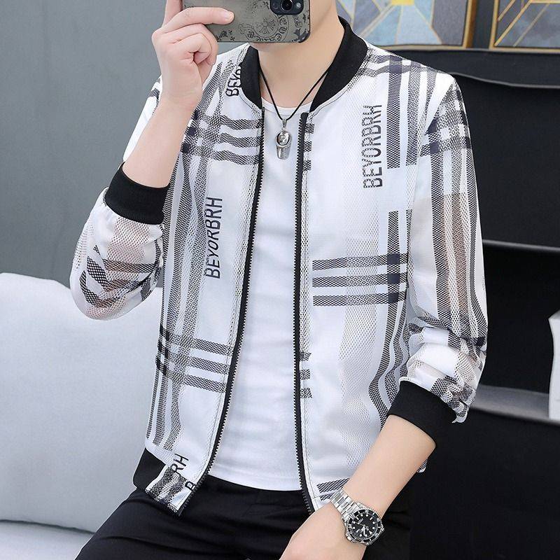 Internet celebrity sunscreen, trendy skin, thin air, breathable hollow baseball collar jacket male soil top clothes summer jacket