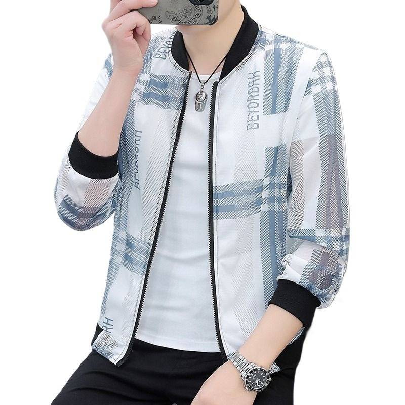 Internet celebrity sunscreen, trendy skin, thin air, breathable hollow baseball collar jacket male soil top clothes summer jacket