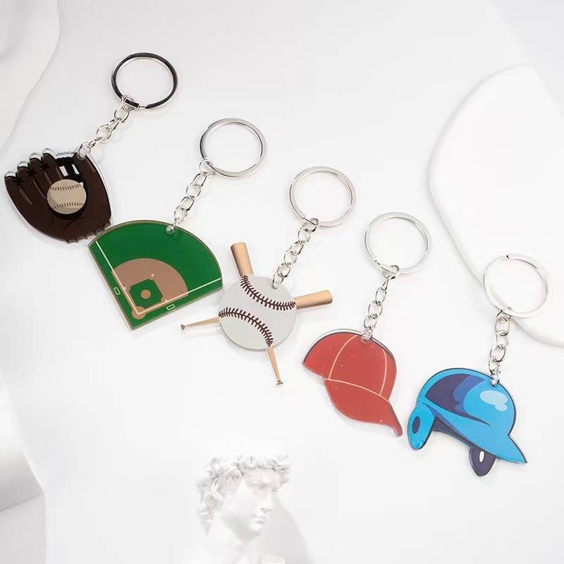 New color print baseball set keychain sports pendant glove baseball field baseball cap parent -child couple gift