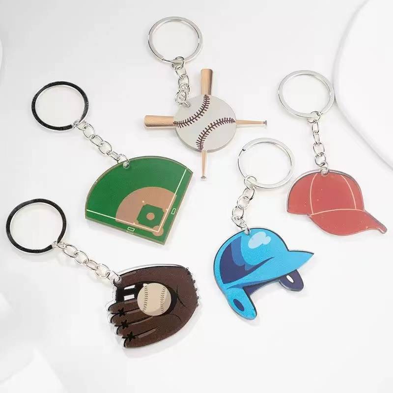 New color print baseball set keychain sports pendant glove baseball field baseball cap parent -child couple gift