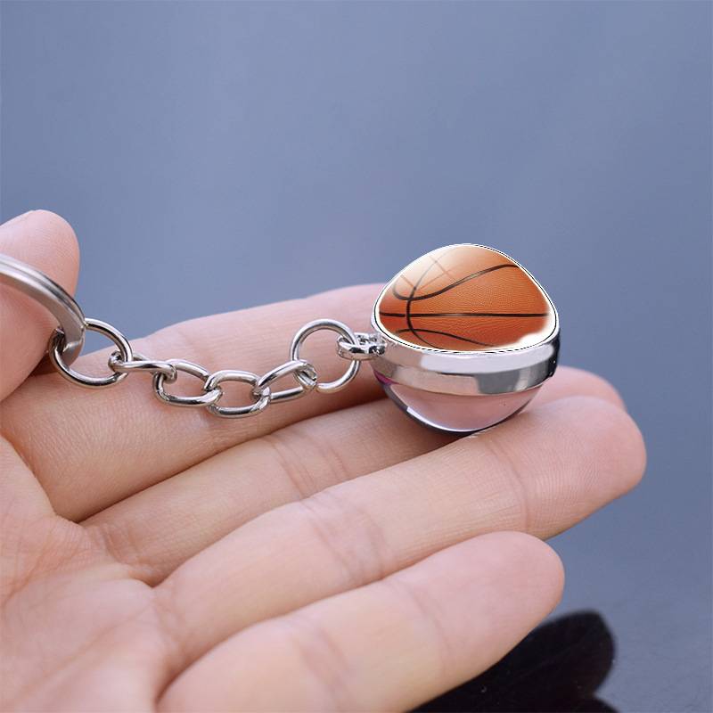 Soccer key buttons to the glass ball key chain, basketball volleyball little set, couple bag
