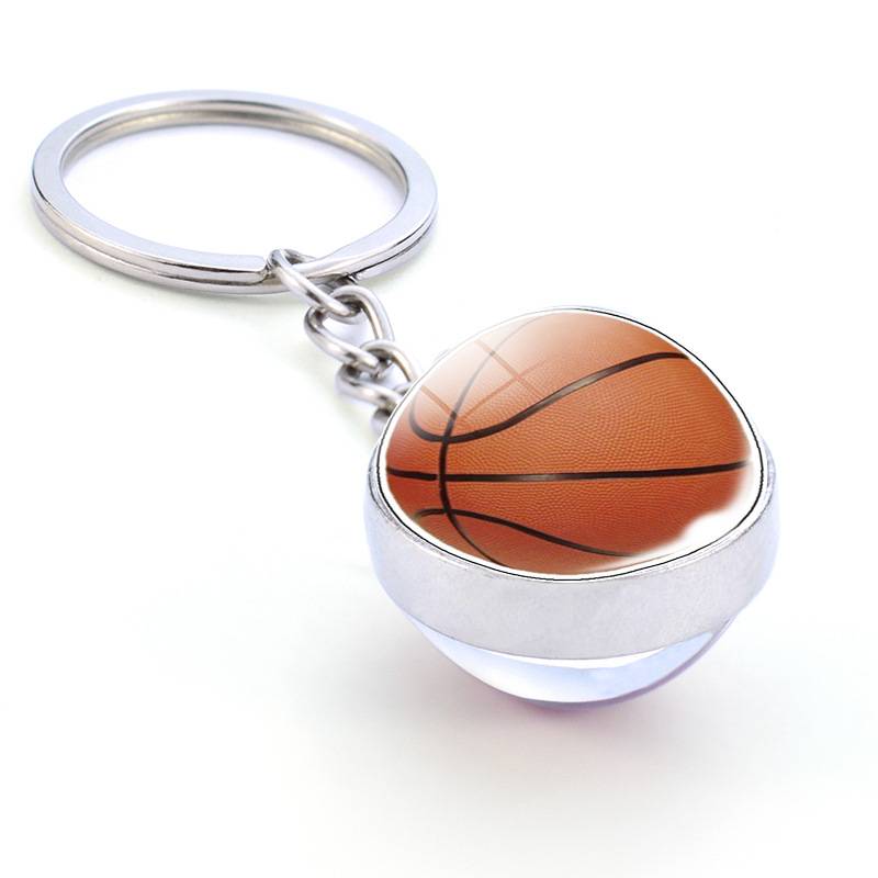 Soccer key buttons to the glass ball key chain, basketball volleyball little set, couple bag