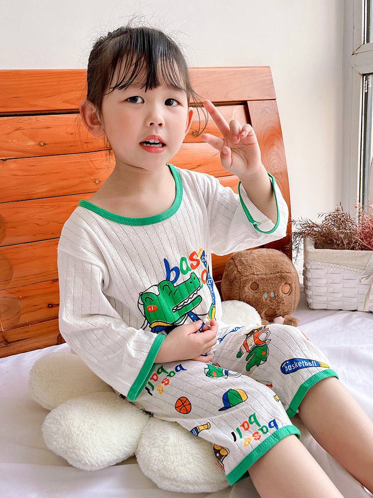 Children's pajamas Boys and girls Family service in spring and summer thin cotton 2024 new Chinese big children air conditioning units