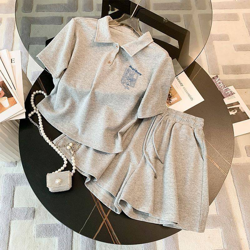 Summer New Girls Chinese Big Big Big Big Polo Short Sleeve Short Skin Set two -piece tide