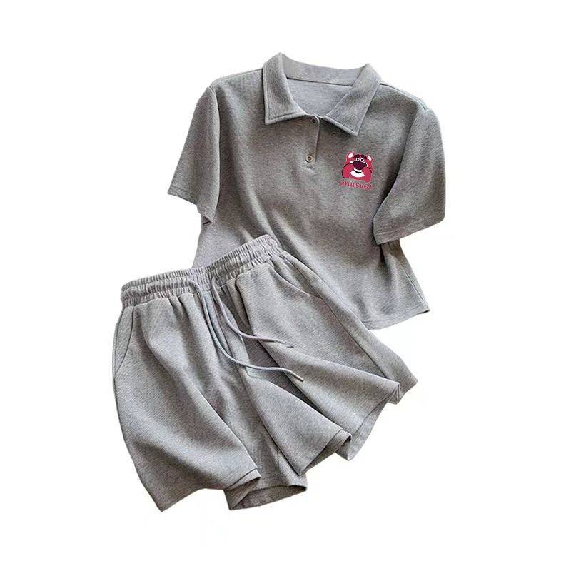 Summer New Girls Chinese Big Big Big Big Polo Short Sleeve Short Skin Set two -piece tide