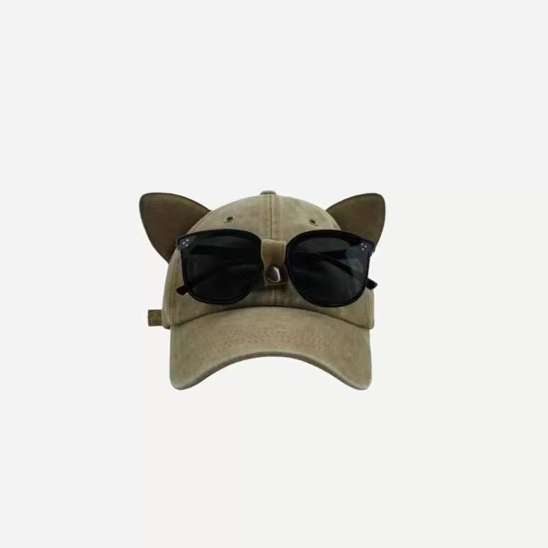 Cat Ear, hat female pilot, sunglasses cute baseball cap sunglasses versatile sunscreen sunshade duck tongue hat summer