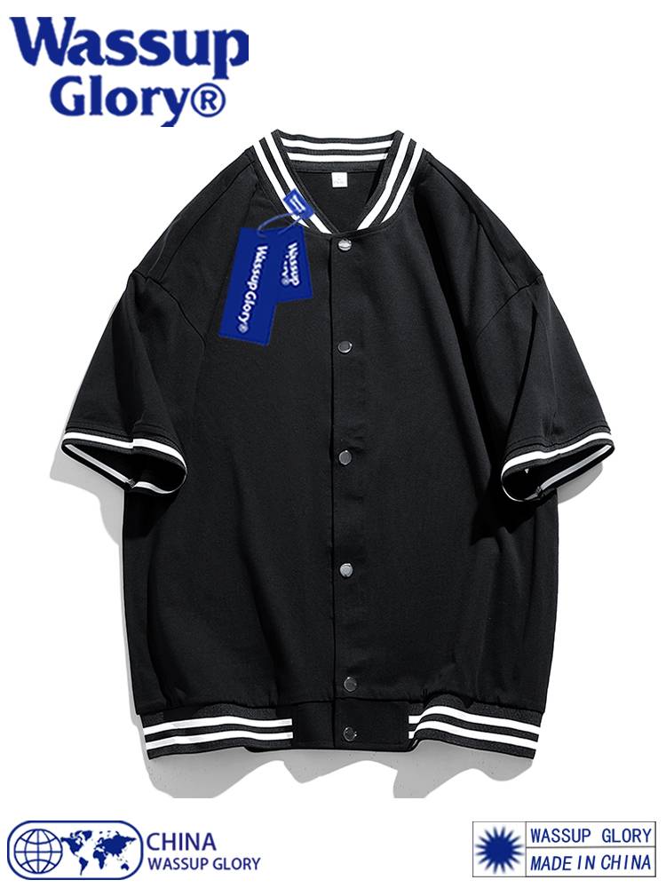 Wassup Glory Baseball Short Sleeve Shirt Men's Summer Cotton Loose Poor Cassachair Cassacha