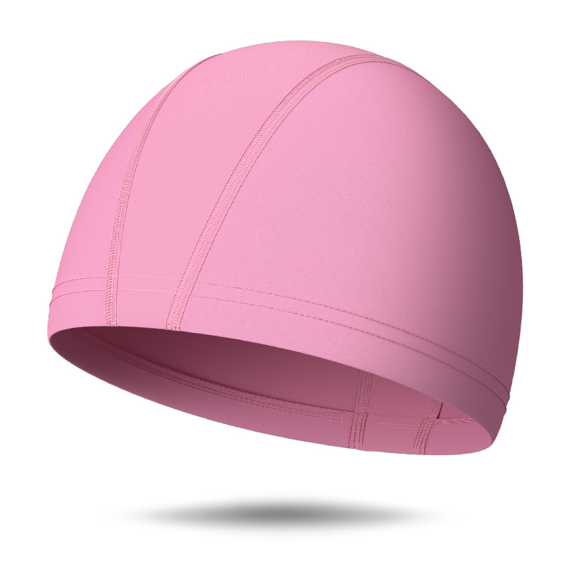 Children of both sexes with long-haired swim caps and high-breathed air-comforts and waterproof heads