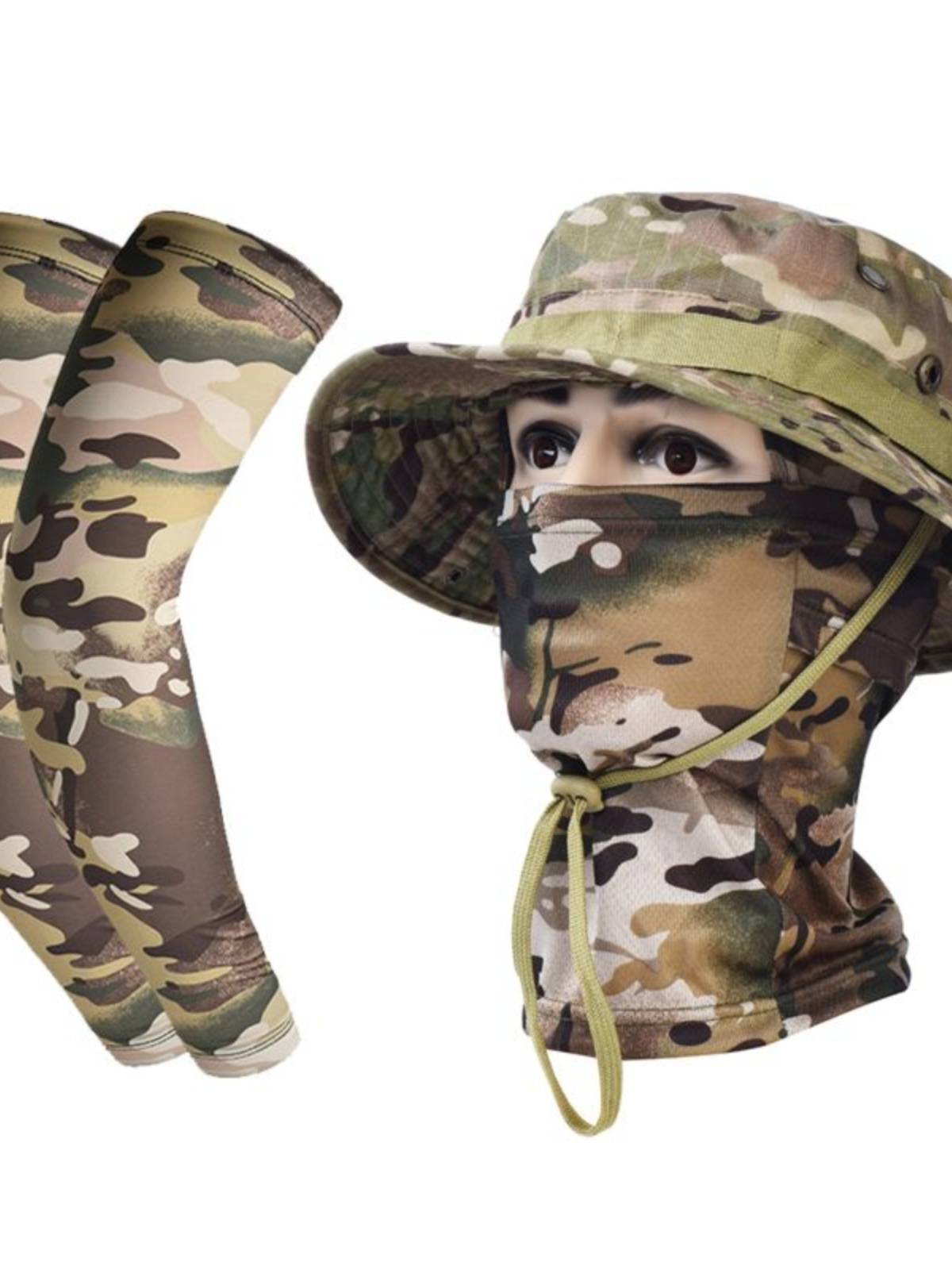 Baseball cap mask sleeve installation outdoor climbing cap fan camouflage wild camp fishing sunscreen and air -breathabilitation