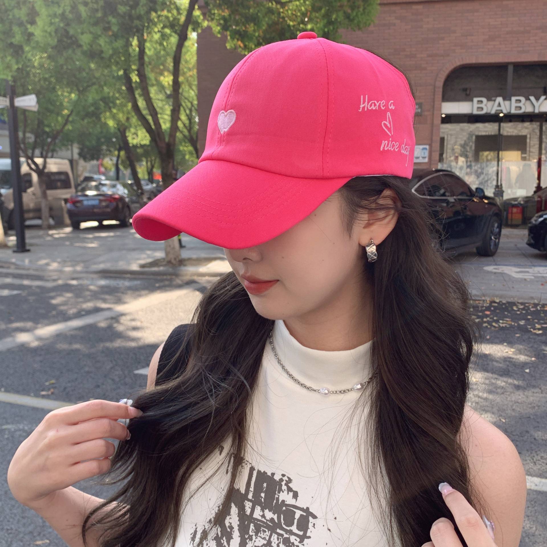 College style love embroidery horsetail horsetail top hat female summer shading sweet wild baseball cap
