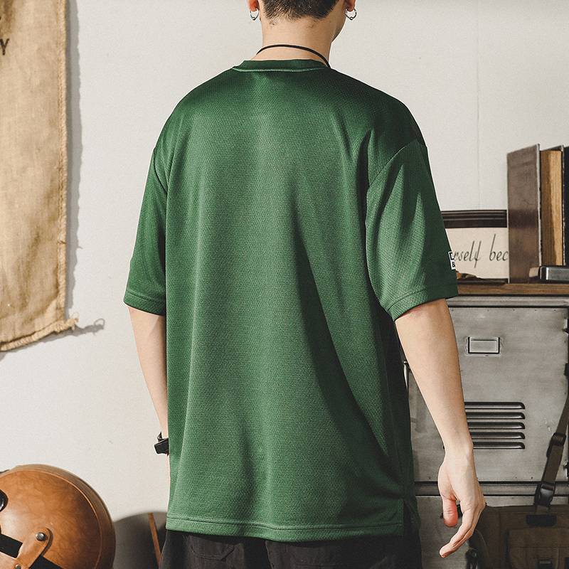 Gearien Baseball Collar (Monk) hollow, breathable short -sleeved T -shirt Men's summer ins tide brand loose American sports