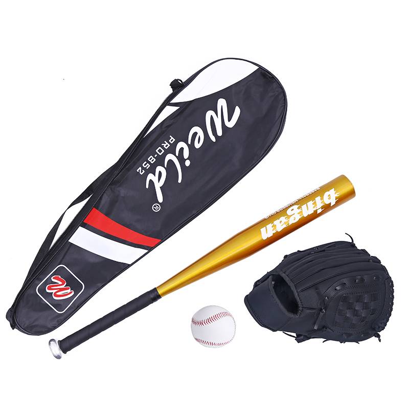 Black baseball glove+golden stick+baseball+bag