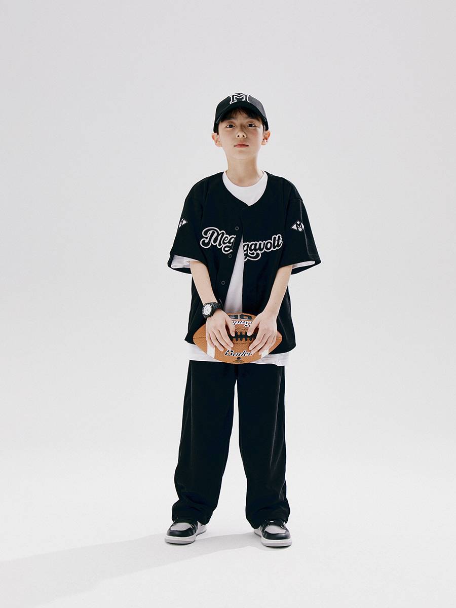 Megavolt children's hip -hop hip -hop performance service boy black baseball uniform short -sleeved suit children's frying street tide suit