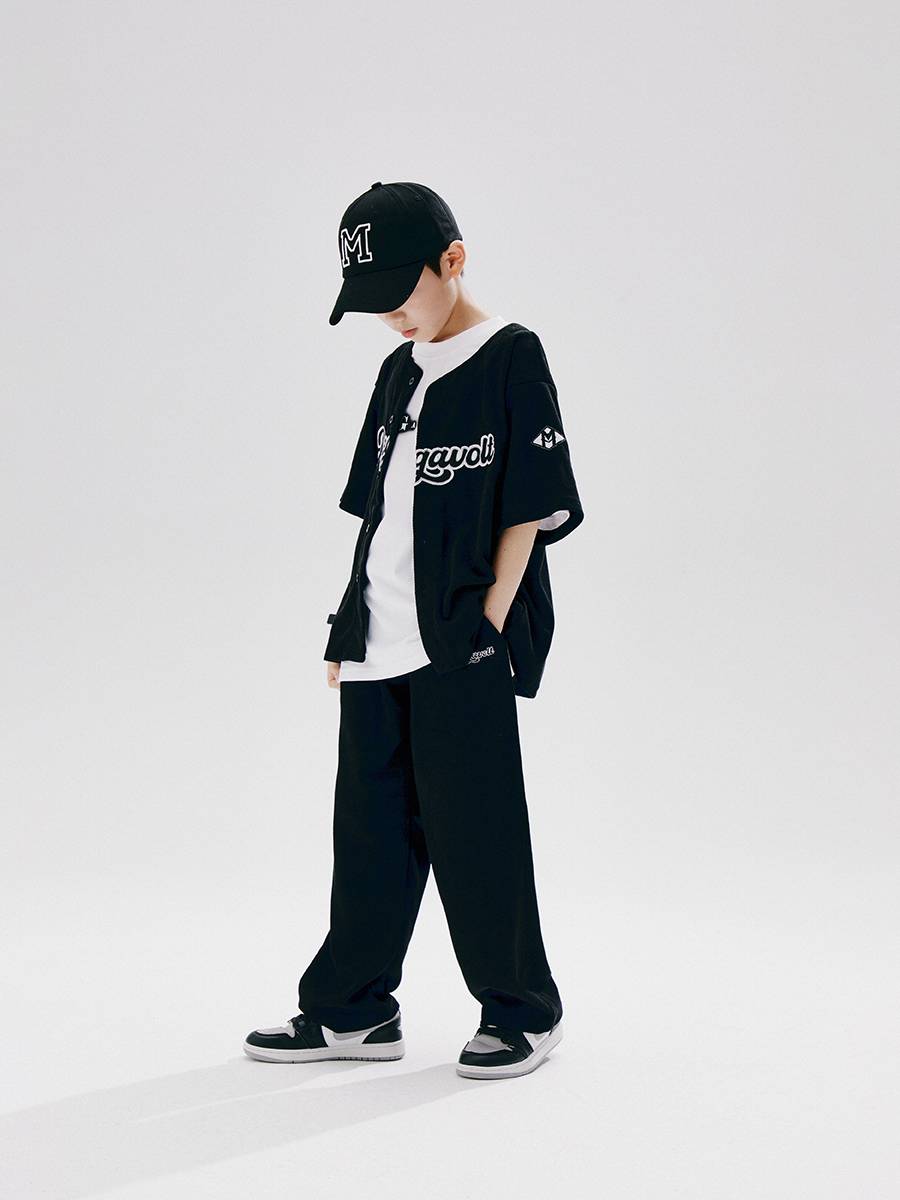 Megavolt children's hip -hop hip -hop performance service boy black baseball uniform short -sleeved suit children's frying street tide suit