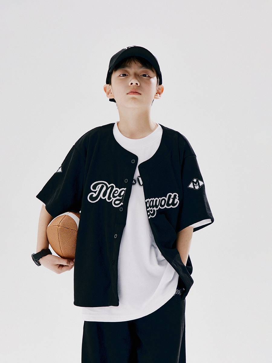 Megavolt children's hip -hop hip -hop performance service boy black baseball uniform short -sleeved suit children's frying street tide suit