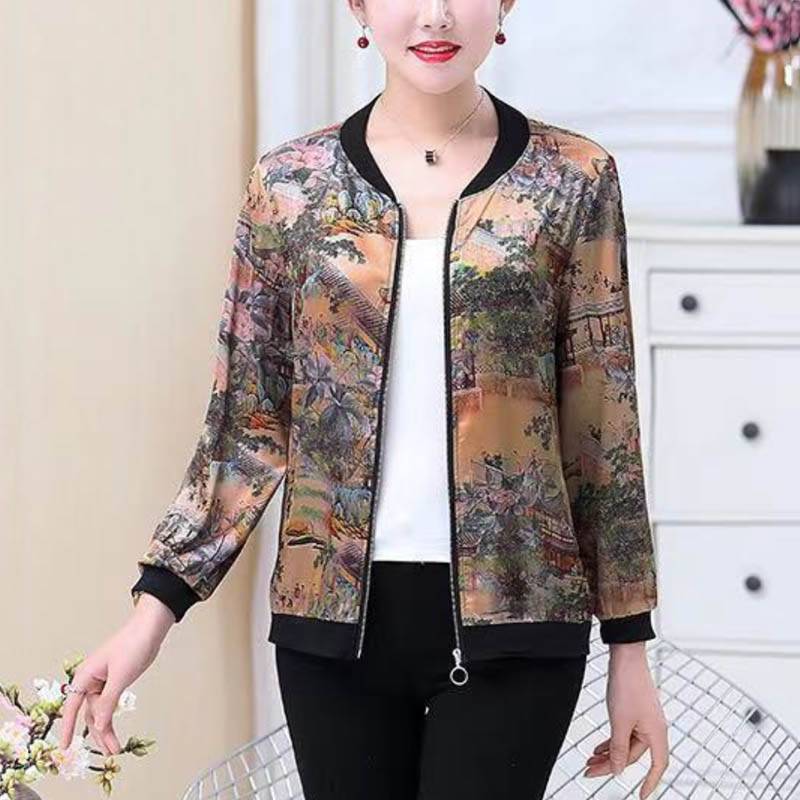 High-quality silk silk silk baseball jacket for a new 2023 summer mom with a light sunscreen