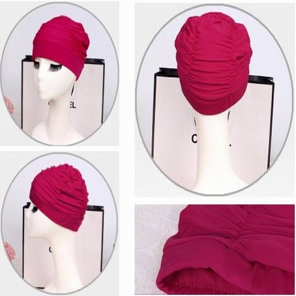 Women's pleated cloth swimming hat solid colorless color Bobe head large swimming pool hot spring hats adult no trace ear and swimming hats