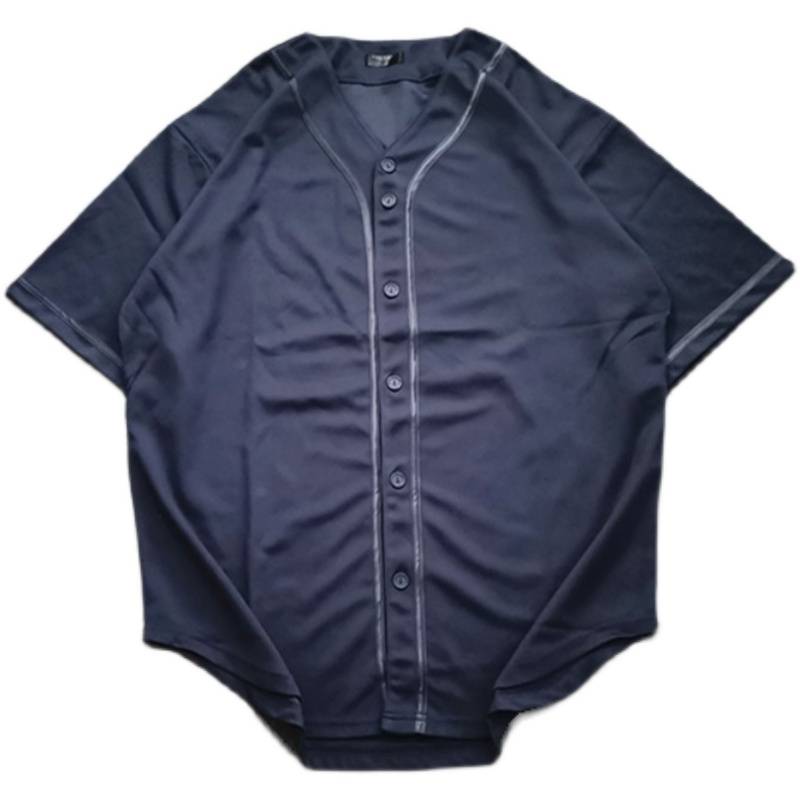 American Hiphop baseball suit hop hip -hop men's short -sleeved large -size big -size cardigan T midfine hip -hop tide solid color jersey