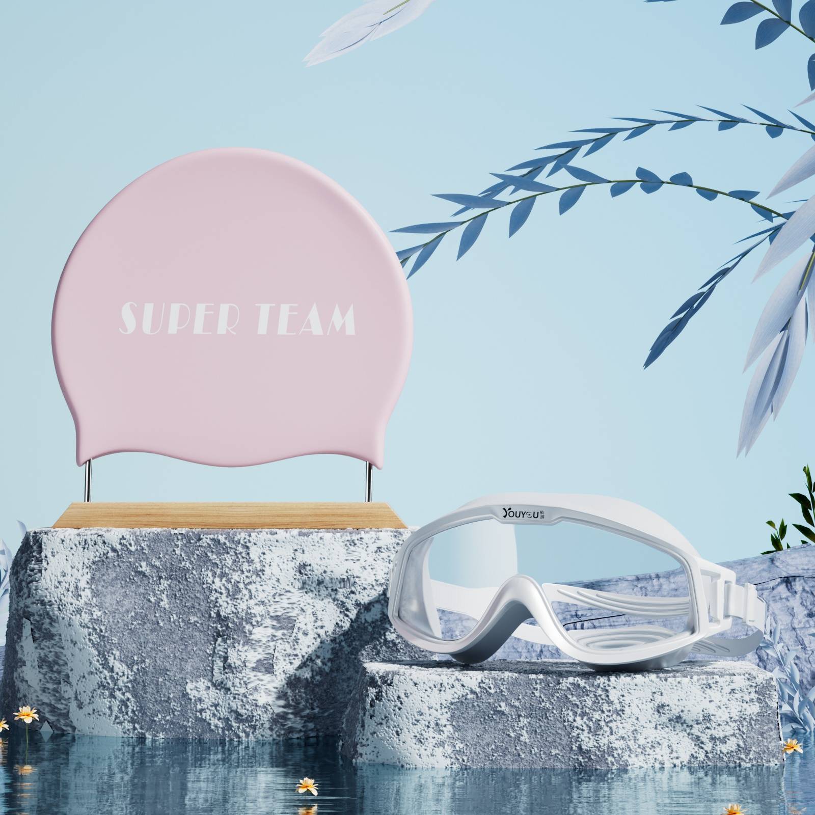 Pink+big frame swimming mirror